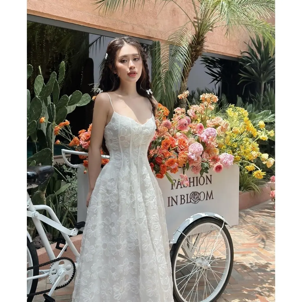Đầm maxi ren trắng 2s kim sa Selena Dress