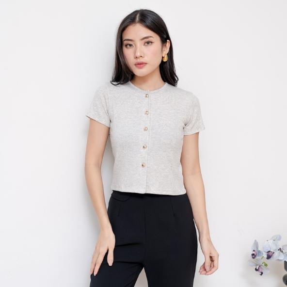 SALE CELVE - Evelyn Gold Button Knit Top (Blouse Atasan Rajut Kancing Emas Wanita Knit Basic Simple) 6