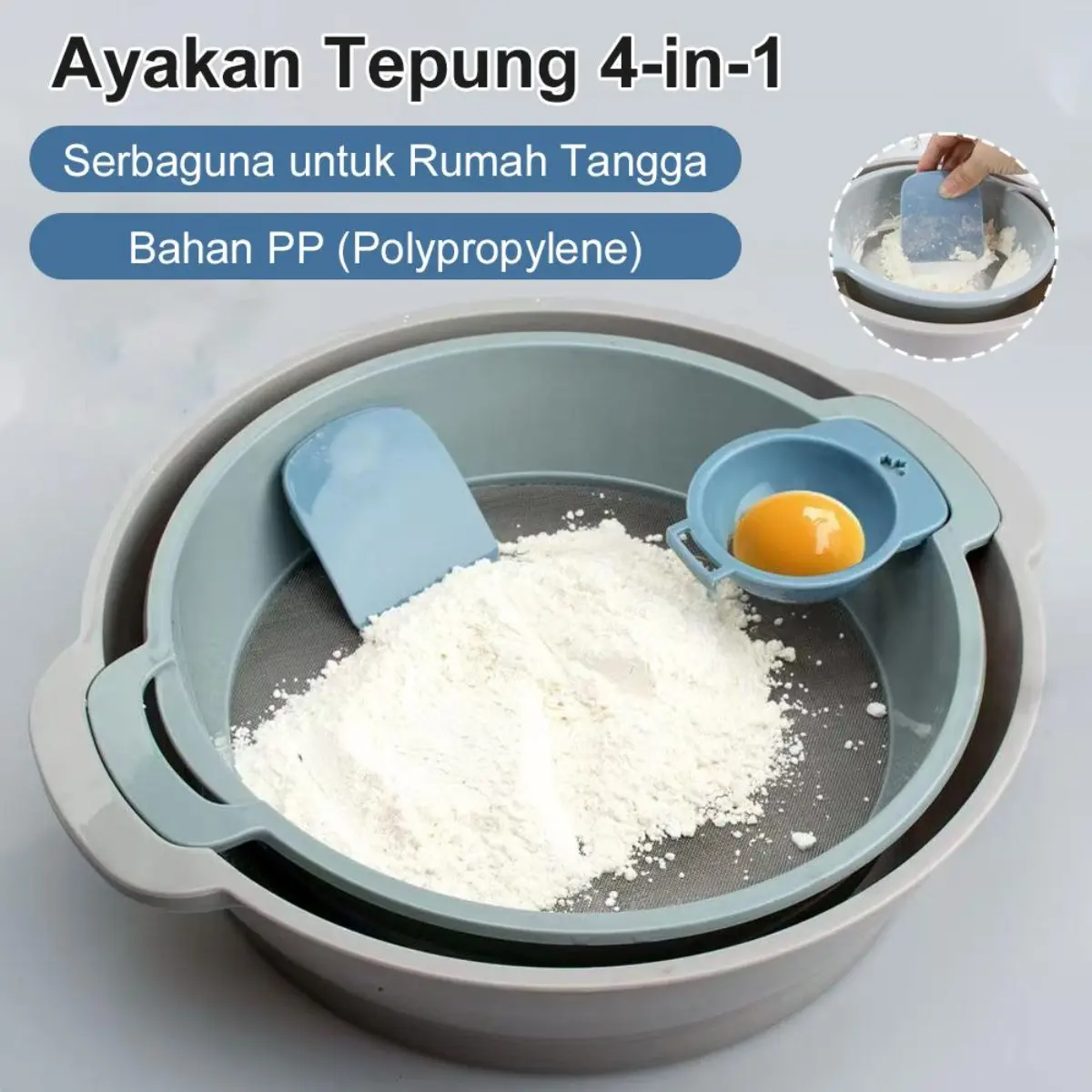 Perlengkapan Bakar Lengkap: Saringan Tepung 500g, Pemisah Telur, Pengaduk Adonan 300ml, Sendok Takar 20cm, Whisk 30cm, Spatula Kue, Rolling Pin 30cm, Alat Kukus Termometer untuk Kue & Roti Sempurna
