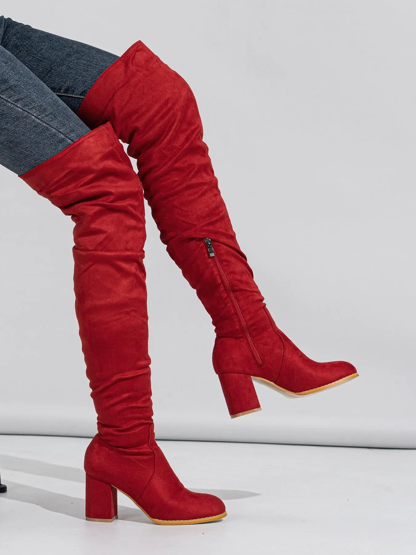 Women's Solid Color Side Zip Over The Knee Boots, Fashionable Pointed Toe Slouchy Boots for Daily Wear, Female All-match Trendy Shoes for Fall & Winter