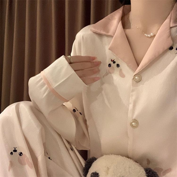 Product Introduction of Bộ Đồ Ngủ Dài Tay Lụa Lạnh Cao Cấp Phong Cách Pháp Quần Dài Mới Mùa Mùa Xuân Và Mùa Thu 2023 Cho Nữ Bộ Đồ Mặc Nhà Ins Cho Học Sinh 6