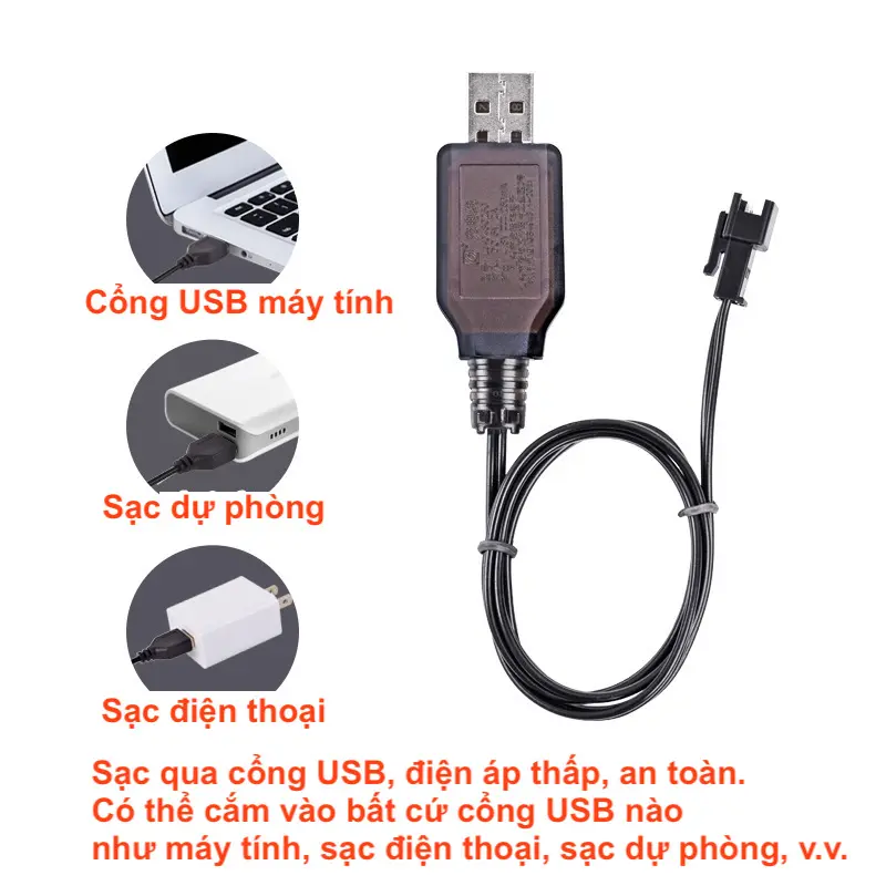 Dây sạc pin 4.8V xe điều khiển từ xa cắm cổng USB [chất lượng cao, có báo đầy pin] 3