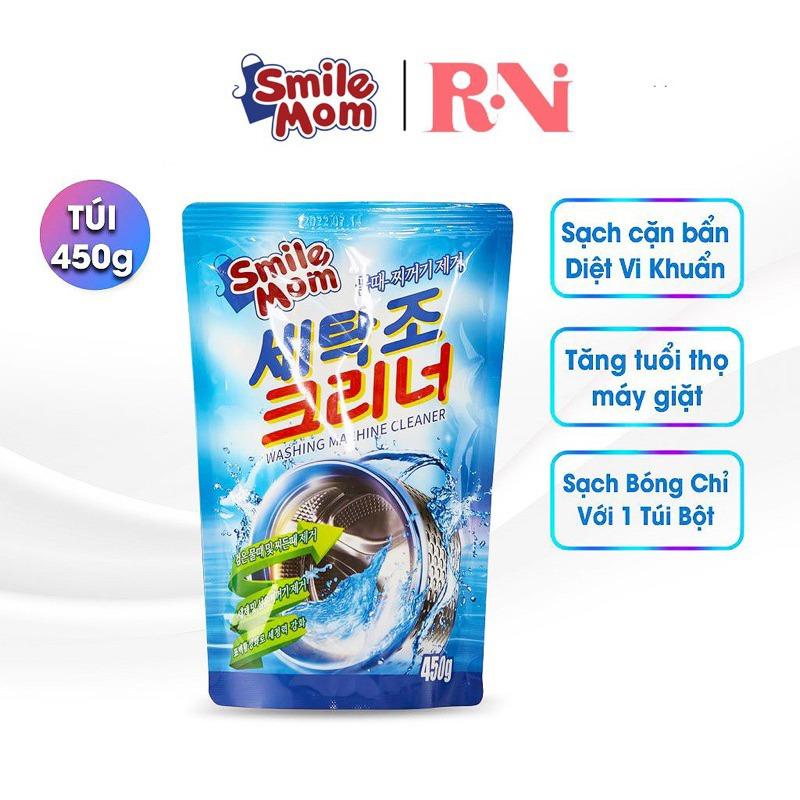 (4 Gói) Bột Tẩy Lồng Máy Giặt Smile Mom Chính Hãng 450g Công Nghệ Hàn Quốc Dùng Cho Cửa Ngang Cửa Đứng