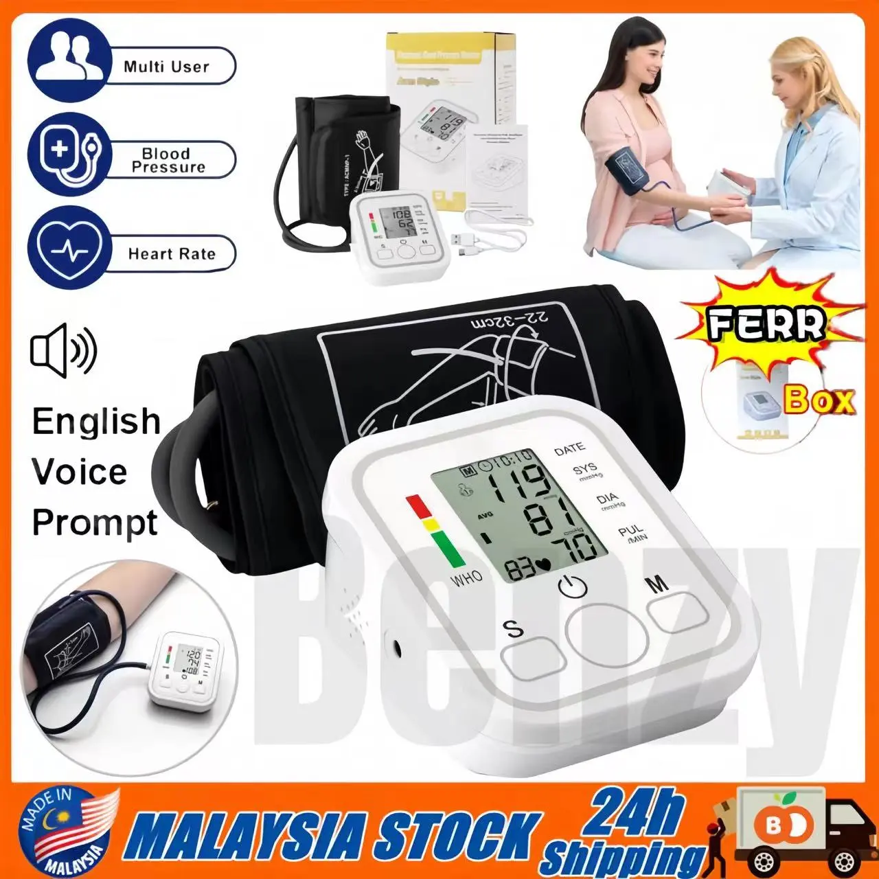 Automatic Digital Blood Pressure Monitor BP Cuff Measuring Instrument Home Machine Monitor tekanan darah