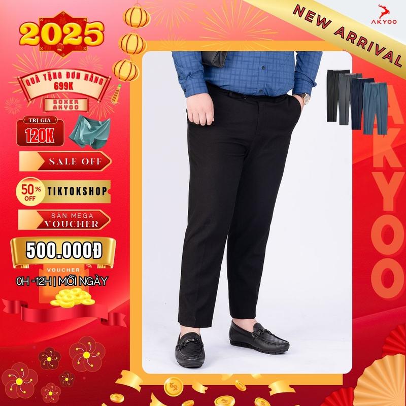 Quần âu big size nam AKYOO 80-130kg, Vải cao cấp, Lịch lãm, Co giãn nhẹ Menswear Pants Đen, Xanh, Ghi, Xanh Than