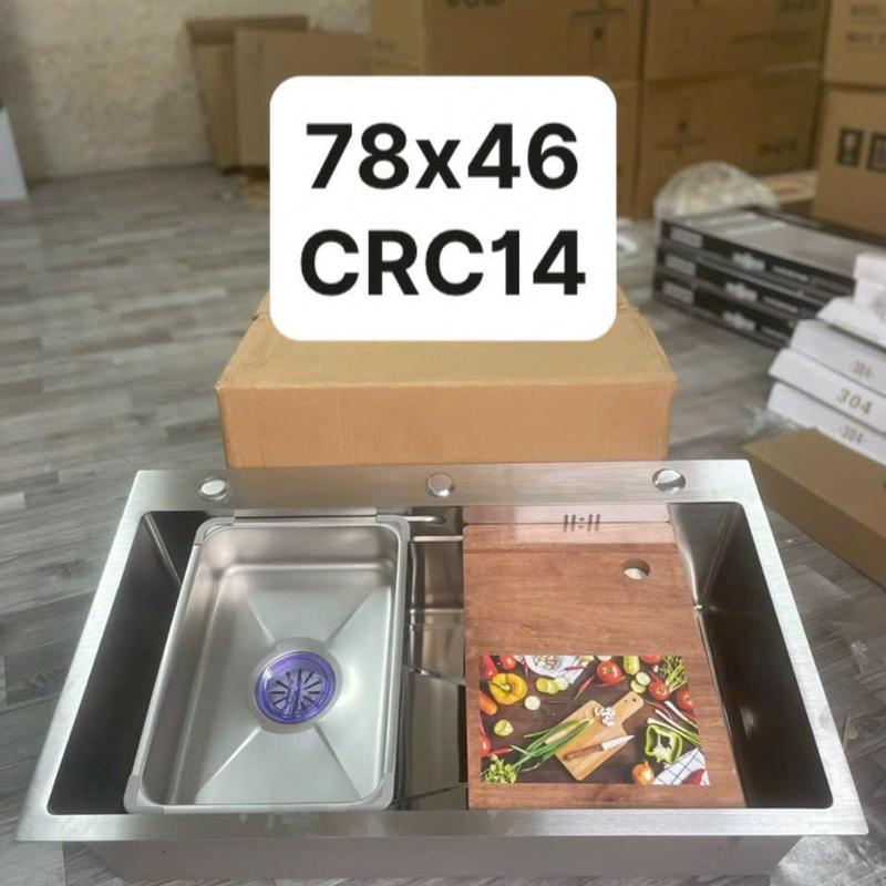 SHINMEN Chậu đúc 1 hố inox 304 KT 78x46 kèm vòi phụ kiện đầy đủ cao cấp