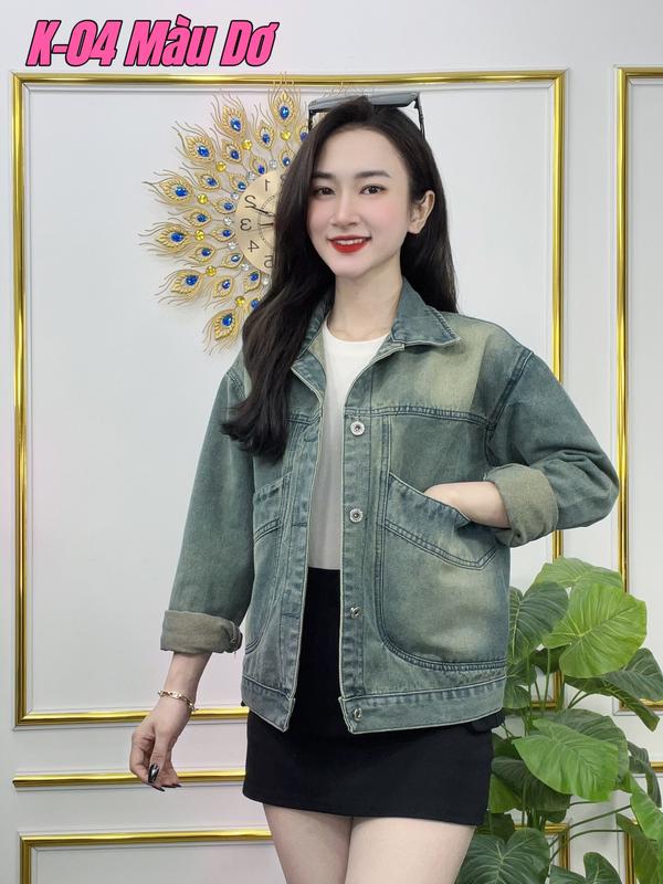 Áo Khoác Jean Nữ UNISEX Nữ Màu Dơ và Màu Sỉn - Áo khoác bò nữ form rộng suông K-04