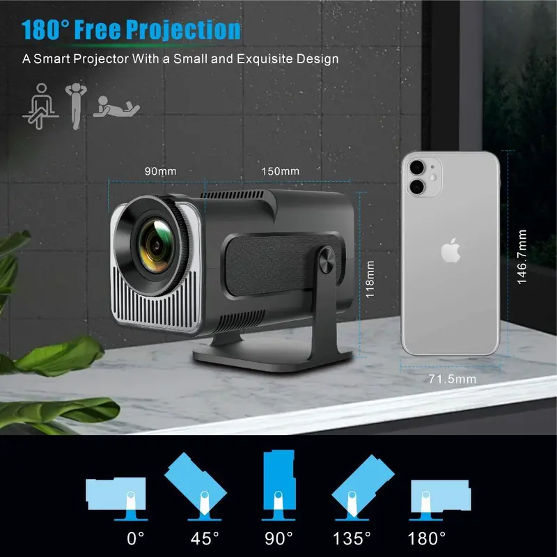 Máy Chiếu thông minh, NEW HY320 PRO, Led Cầm Tay 4K, Tương thích với TV, Máy tính xách tay, Điện thoại Android, Netflix và Bluetooth, Hy320 Pro 6