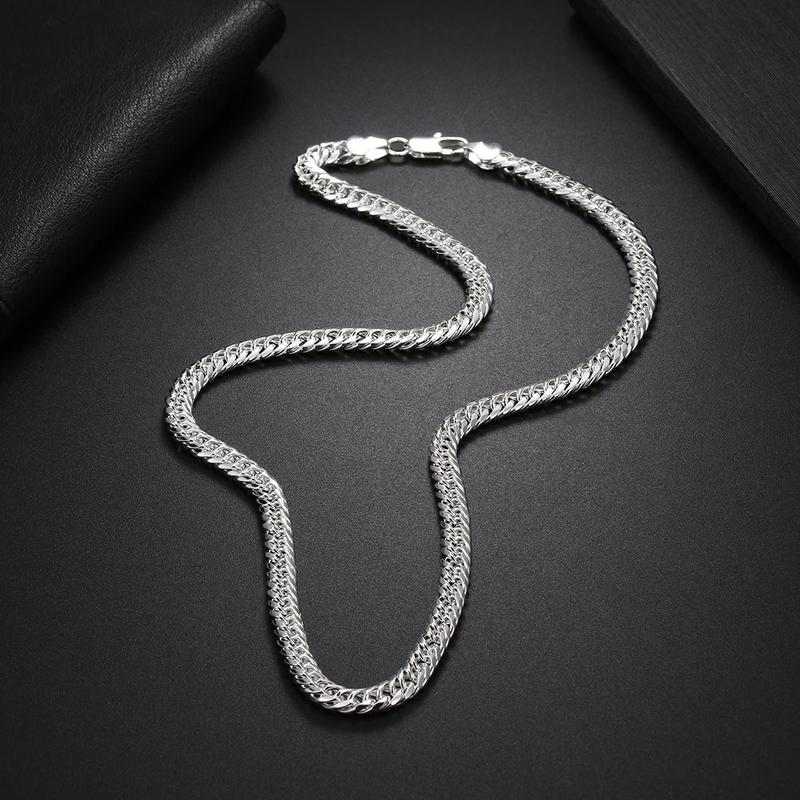 Product Introduction of Fashion original brand 925 Sterling Silver man 6MM geometric chain bracelets neckalces for women Party wedding jewelry sets 2