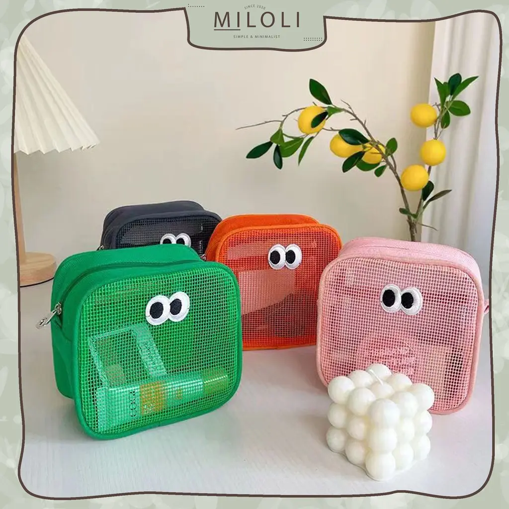 [MILOLI] POUCH KOSMETIK JARING BIG EYES Storage Box Travel Kotak Pensil ...