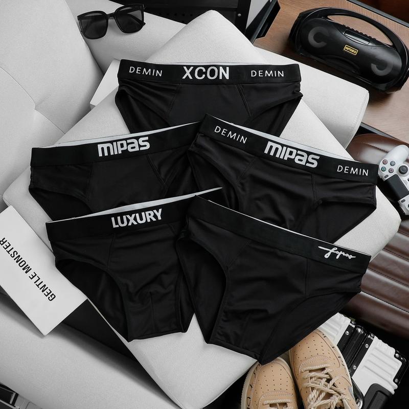 Combo 5 Quần Sịp Nam Menswear tam giác màu đen kháng khuẩn co giãn 4 chiều Quần Lót Nam cao cấp 5 mẫu full đen vải thun lạnh mã T01 Che tên khi giao hàng Quần Boxer Xì nam