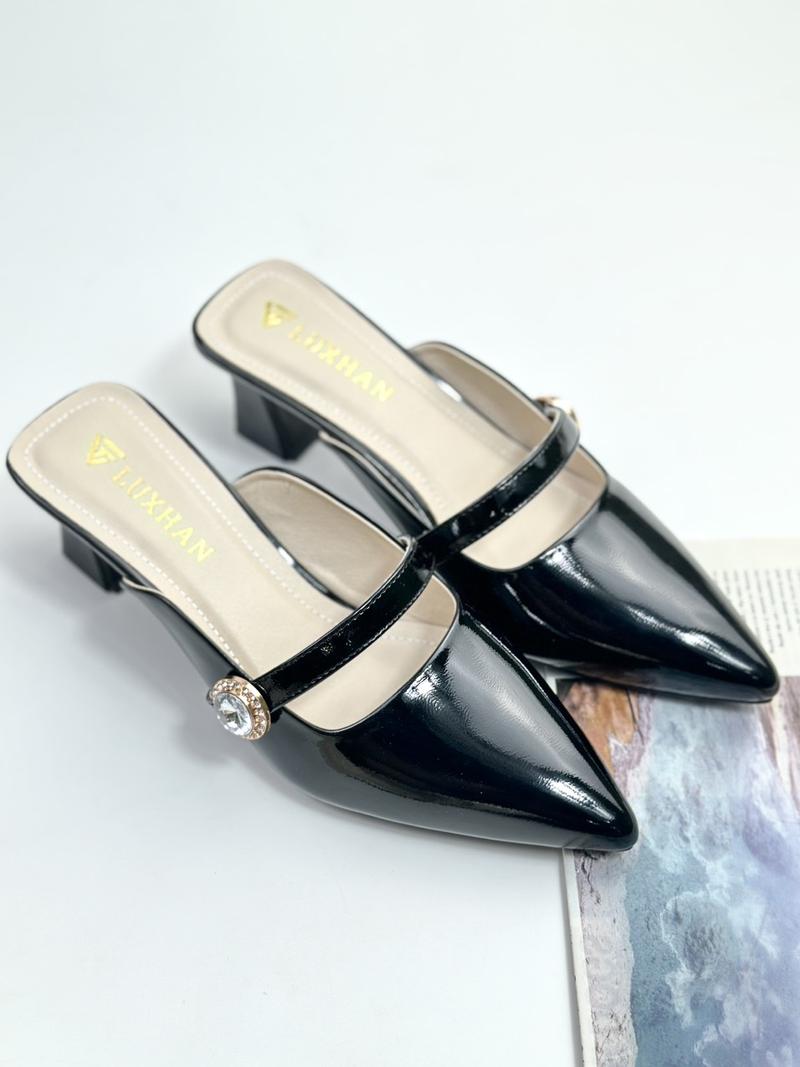 Product Introduction of Sục Mũi Nhọn Quai Ngang Cao 5cm Và 7cm Thon Gọn Chuẩn Size Chất Da Bóng Mềm Êm DéP Nữ Jean Shoes Guốc GiàY Women 3