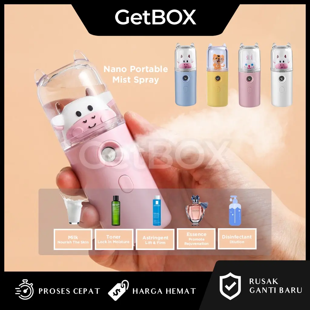 Nano Spray Karakter Perawatan Wajah Mini Portable USB Mist Sprayer Pelembab Wajah