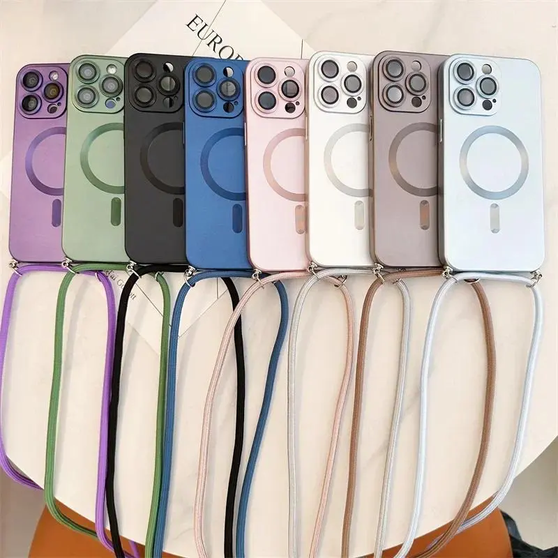 Crossbody Lanyard Magnetic Case For iPhone 16 15 plus 14 13 Pro Max For Magsafe Soft TPU Camera Protection Cover