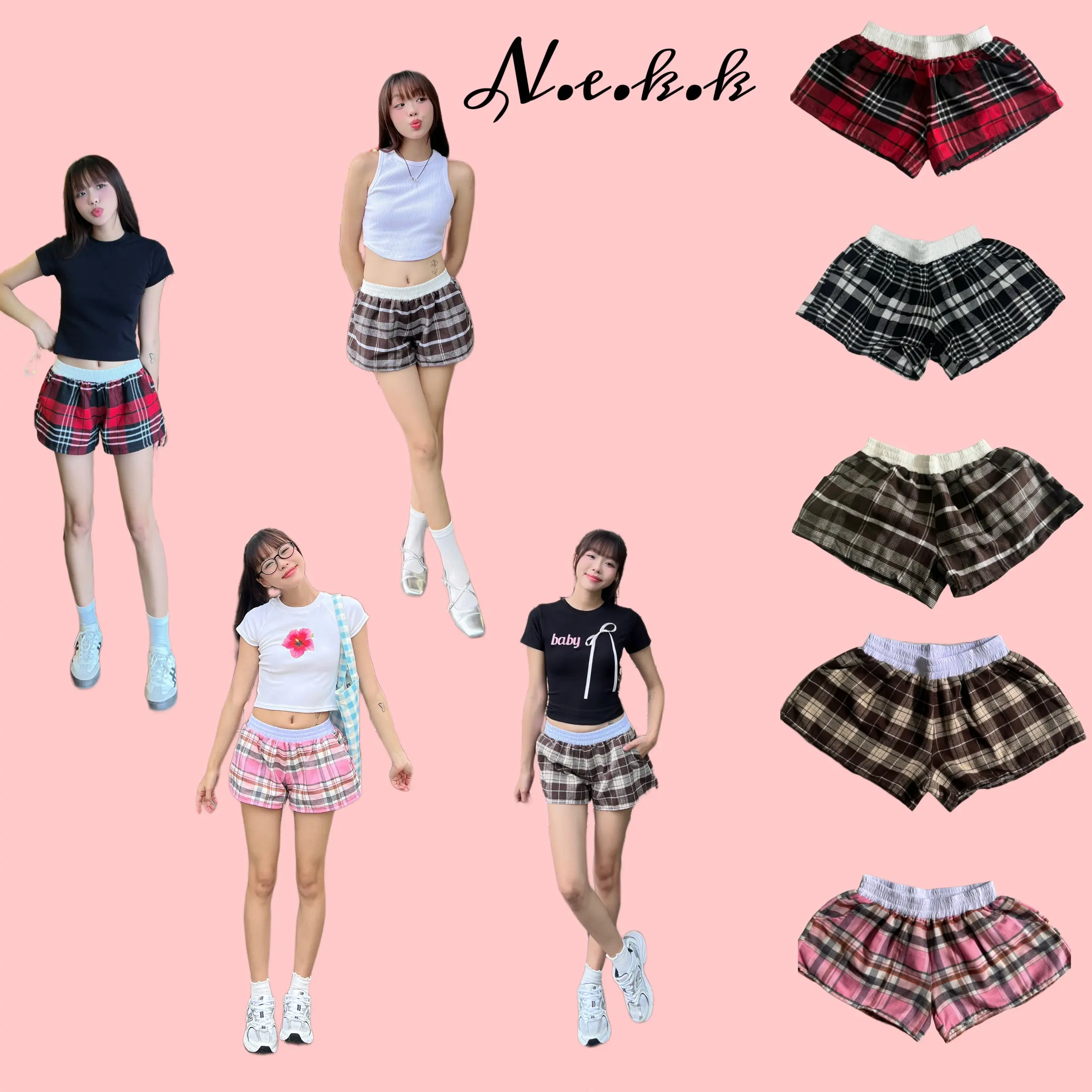 QUẦN SHORT ĐÙI NỮ, QUẦN ĐÙI NỮ HỌA TIẾT CARO - N.E.K.K