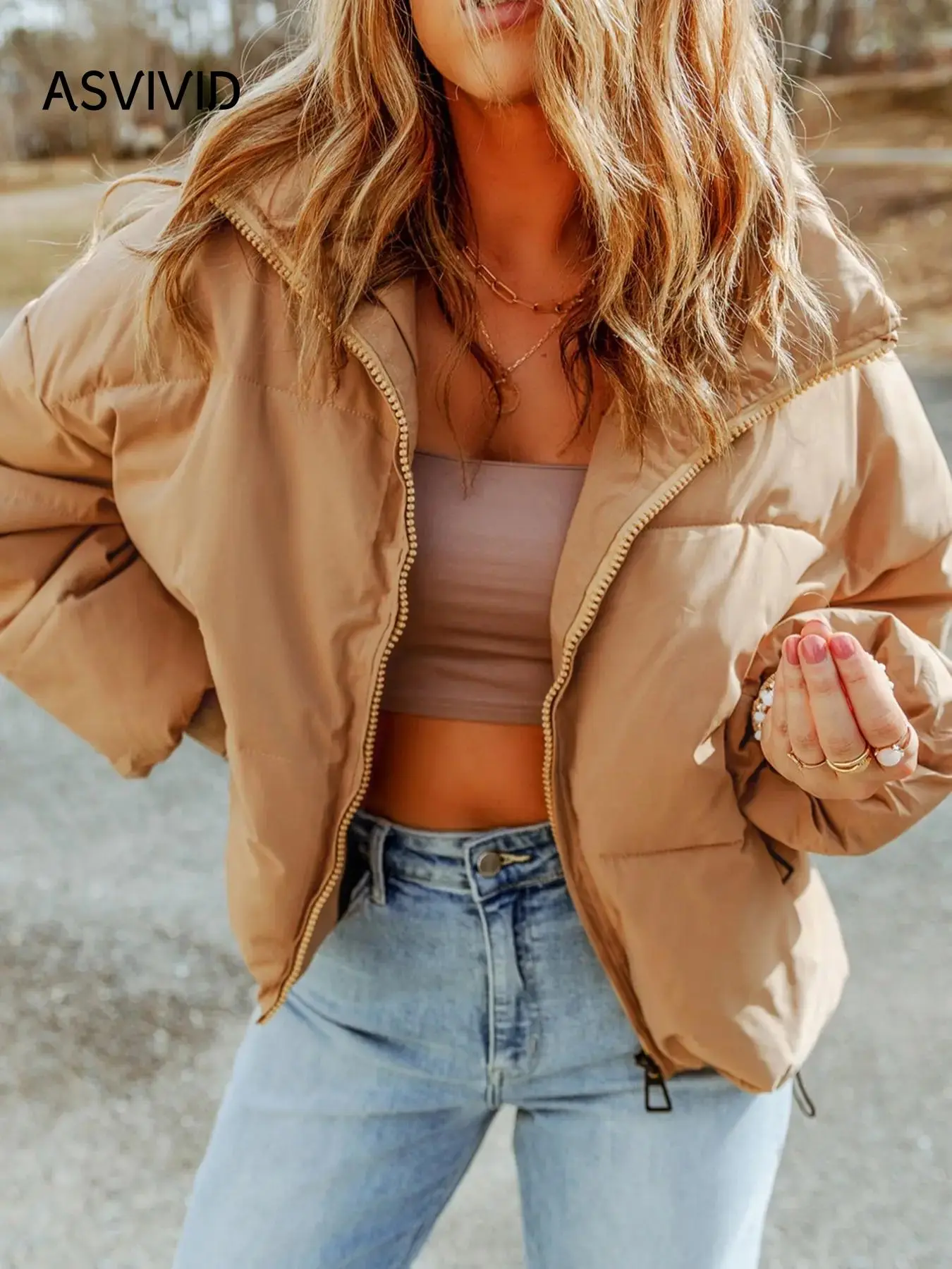 Women's Solid Long Sleeve Zip Up Quilted Jackets, Casual Drop Shoulder Zipper Outerwear for Daily Wear, Fashion Cozy Women's Clothing for Winter