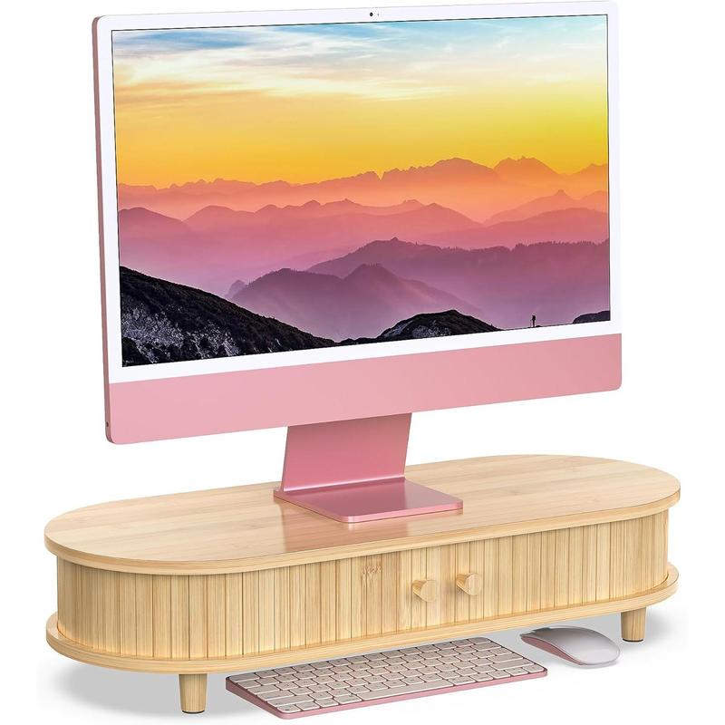 Monitor Stand with Storage Curved Riser Sliding Doors (25 inch ...