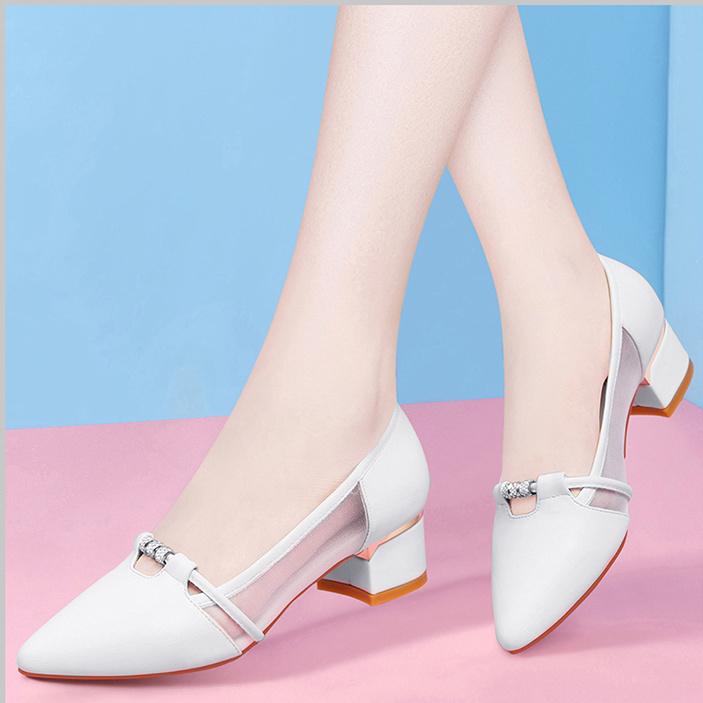 Giày Da, Da Thật Mềm, Gót Chunky Cho Nữ, Mùa Lò Xo Và Mùa Thu, Cắt Nông, Da Bóng, Mũi Nhọn, Dễ Phối Đồ, Gót Giữa, Giày Thoáng Khí, Hàng Mới Về 2024 Shoes 7