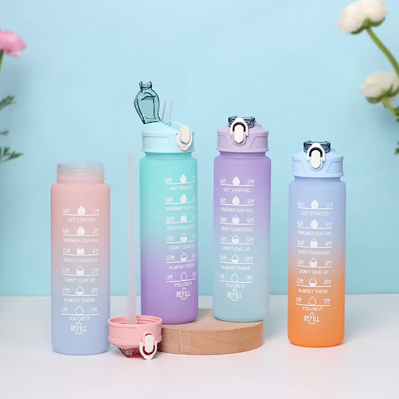 Cross-Mirror Plastic Water Cup with Straw Gradient Water Bottle Outdoor Frosted 750ml Sports Water Bottle Drinkware Tumbler