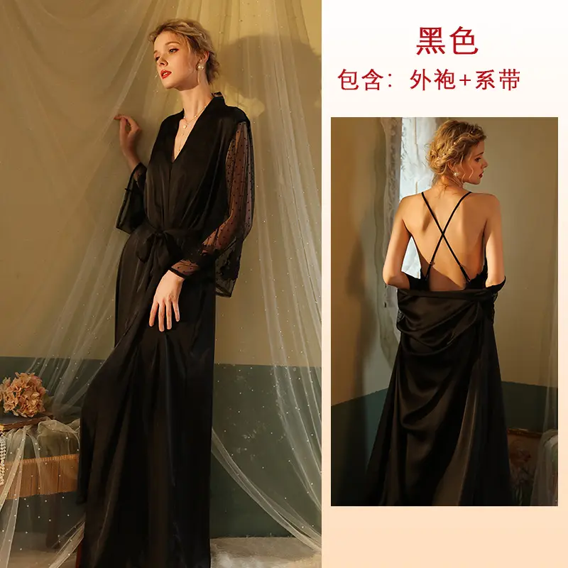 Áo Choàng Ngủ Gợi Cảm, Feiyun, Áo Choàng Tắm Cực Dài, Đồ Ngủ Cho Nữ, Dài Tay, Làm Bằng Satin, Thích Hợp Mặc Nhà, Mỏng, 60763b, Hàng Mới Về 8