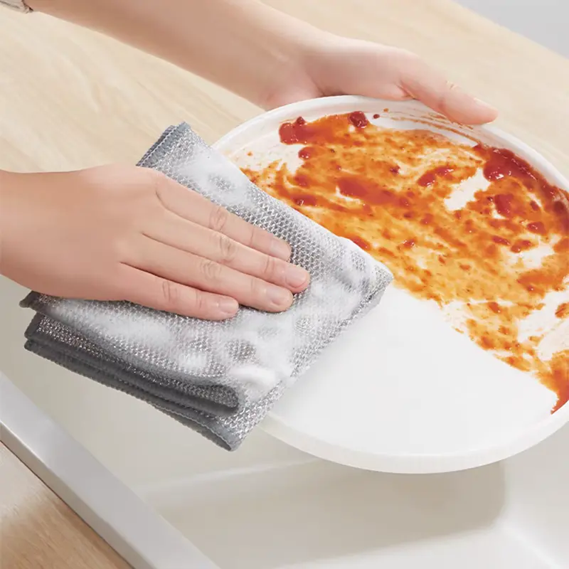5 cái-Khăn lau đa năng dệt từ sợi thép - Bền bỉ, chịu mài mòn, dễ dàng vệ sinh, hiệu quả tẩy rửa. 0