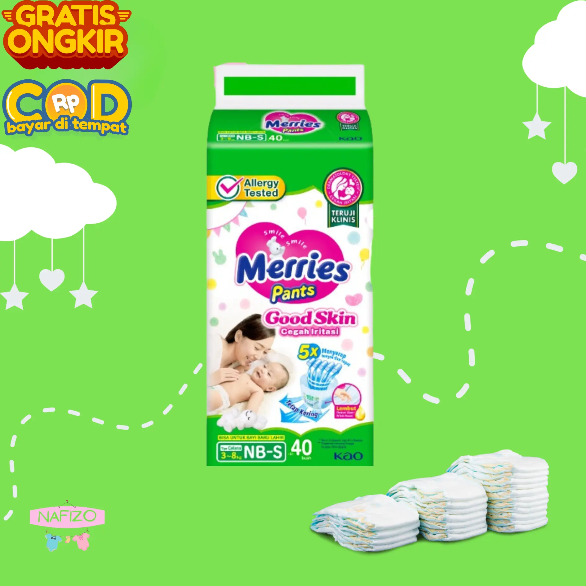 Merries Pants Good Skin NBS40 M34 L30 XL26 XXL28 Diapers Popok Bayi ...