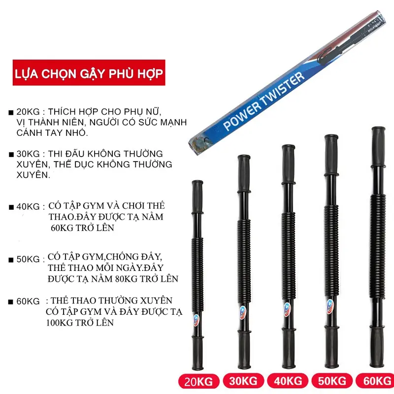 Gậy bẻ tập cơ tay ngực vai thanh lò xo Vàng- Đen cao cấp lực bẻ 20kg -100kg(tặng kèm túi đựng) đàn hồi tốt phù hợp luyện tập thể thao tại nhà 2