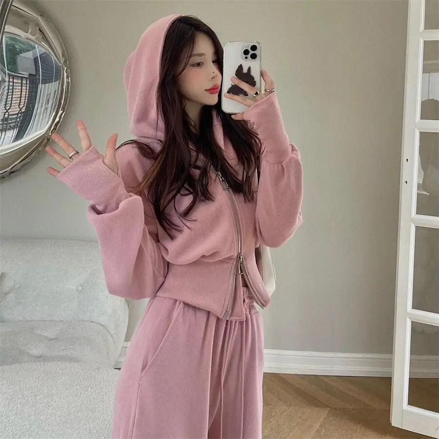 Bộ Đồ Thể Thao, Thời Trang Thu Đông, Thanh Lịch, Dành Cho Phụ Nữ, Đầu Thu, Áo Len Có Mũ Trùm Đầu, Mỏng Và Rộng Rãi, Phong Cách Hàn Quốc, Bộ Đồ Hai Mảnh Thường Ngày Thích Hợp Cho Học Sinh Women Top