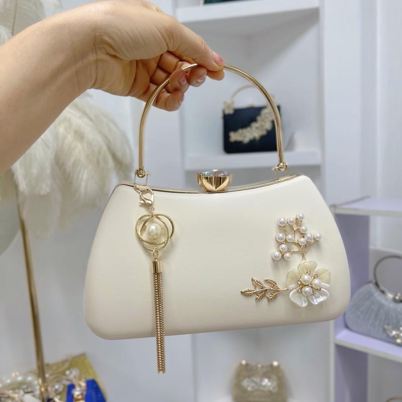 Túi xách đá đính hoa siêu đẹp 1853-2 - màu trắng chất liệu da - màu đỏ và đen chất liệu Nhung  Bag Nữ Đinh Da