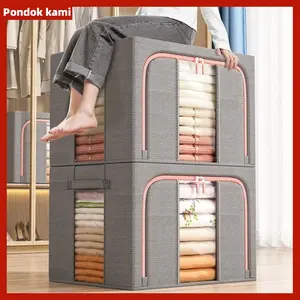 Kebutuhan keluargaLinen katun berkualitas tinggi Storage Box  Kotak penyimpanan pakaian besar  Serbaguna Rumah organizer box Lipat Frame baja  box storage organizer box storage