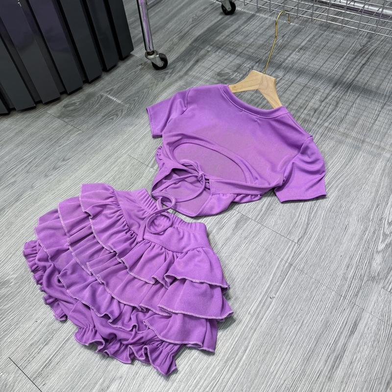 E78 SET ÁO TAY NGẮN CỘT DÂY LƯNG ,QUẦN NGẮN TẦNG Nữ