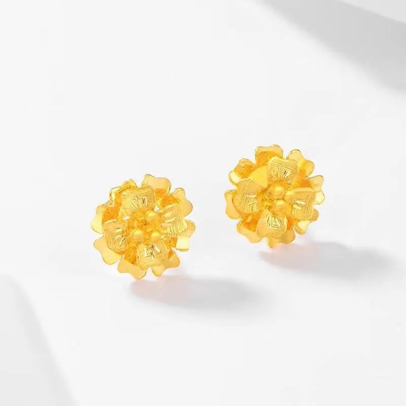 Brass Gilding Floral Stud Earrings Simple Gift for Women