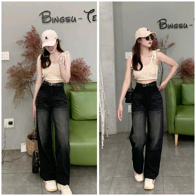 Quần jean suông màu đen ánh khói màu xám thời trang