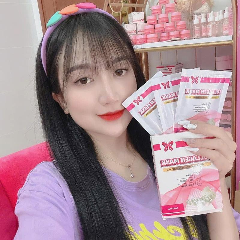 MAT NẠ   Ủ TRẮNG DA MẶT COLLAGEN NGỌC TRAI (hộp 3 gói) tặng kèm cọ qét Skincare Làm Đẹp Da 2