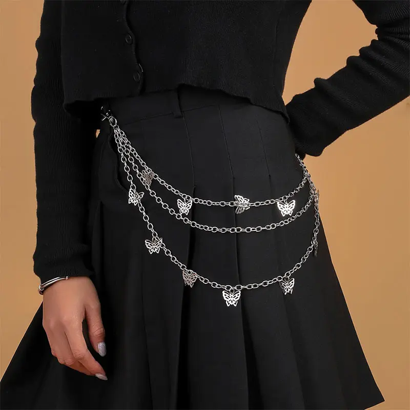 【Capaia】Serbaguna Logam Berongga Kupu-kupu Rantai Pinggang Trendi Berlapis-lapis Rantai Celana Unisex Rantai
