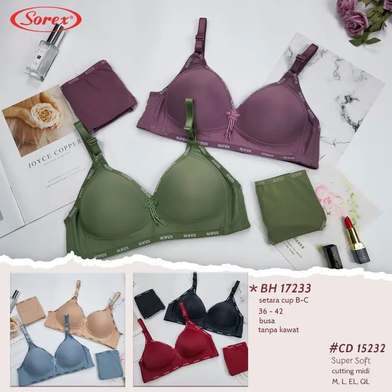 Bra Set Sorex seserahan Cup BesarBra 17233 + Celana Dalam 15232 super SOFT halus lembut adem 2