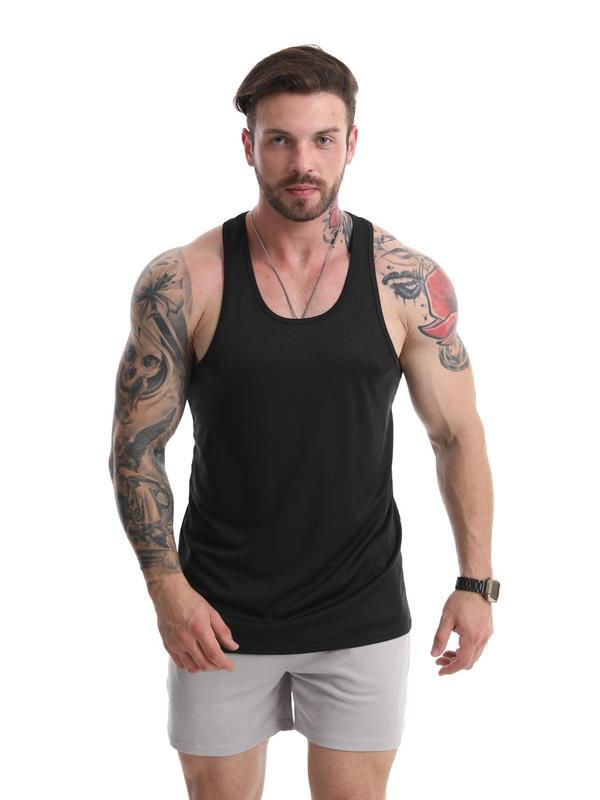 Men's Regular Fit Solid Scoop Neck Sports Tank Top, Quick Drying Comfortable Sports Top for Gym Workout Running, Casual Men's Sportswear for Summer, Activewear 3