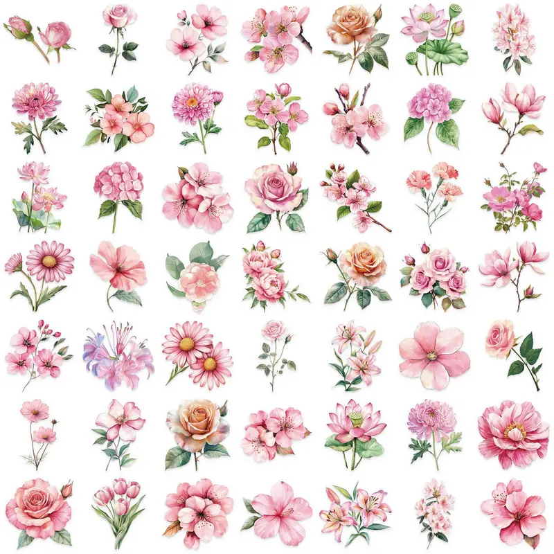 Flower Pattern Sticker, 50pcs/set Watercolor Flower Sticker, Decorative Sticker for DIY Scrapbooking, Journaling, Gift Wrapping, Greeting Card, Art Stickers 8