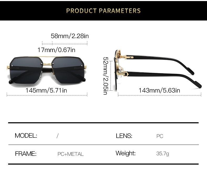 Product Introduction of Sunglasses 2024 new model for boys, with a big face and slim appearance while driving. Advanced UV resistant half frame sunglasses with a square frame 10