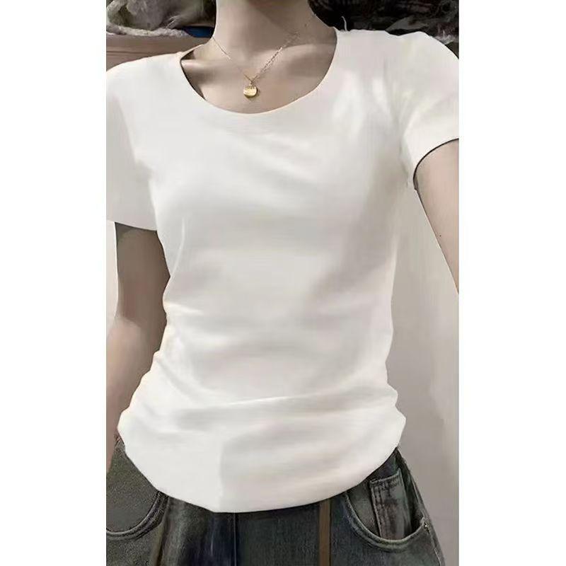 Áo Thun Phong Cách Mỹ, Chất Liệu Cotton Nguyên Chất, Cổ Chữ V, Vai Thường, ngắn Tay, Dành Cho Nữ, Hàng Mới Về Mùa Hè 2025, Áo Cơ Sở Xếp Lớp Cơ Bản, Phong Cách Preppy, Áo 4