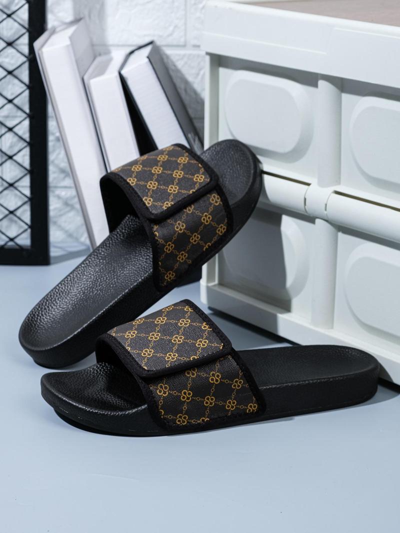 Product Introduction of Men's 1 Pair Fashionable Plaid Pattern Slides, Summer 2024 Casual Comfortable Non-slip Slippers, Velcro Slippers for Men for Home & Outdoor 2