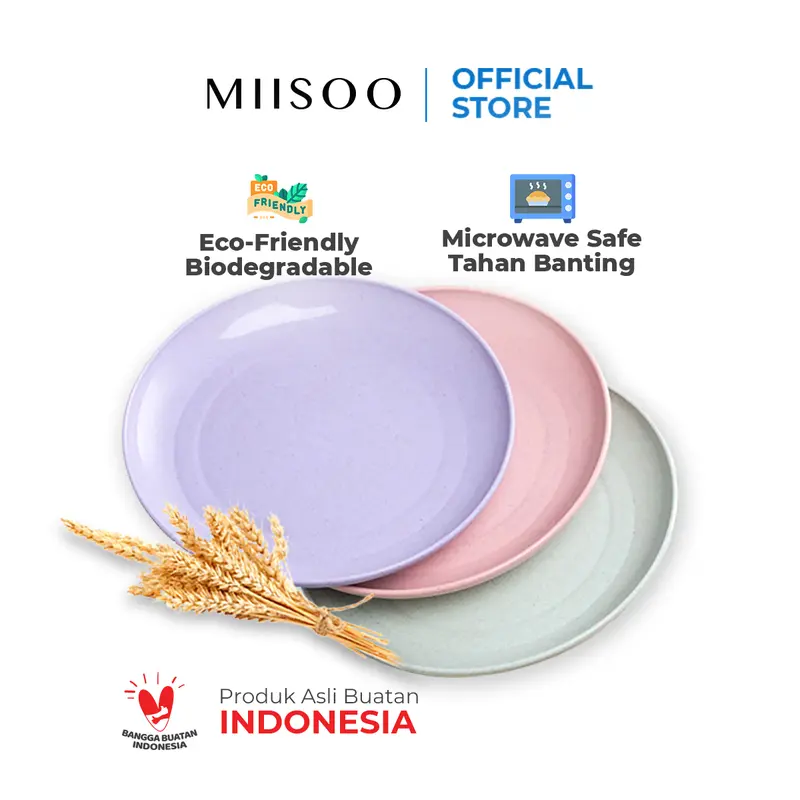 MIISOO Piring Makan Saji Bulat Gandum Wheat Straw Piring Snack Bahan Jerami Gandum Tahan Banting 15cm Mini Plate Kitchenware 0