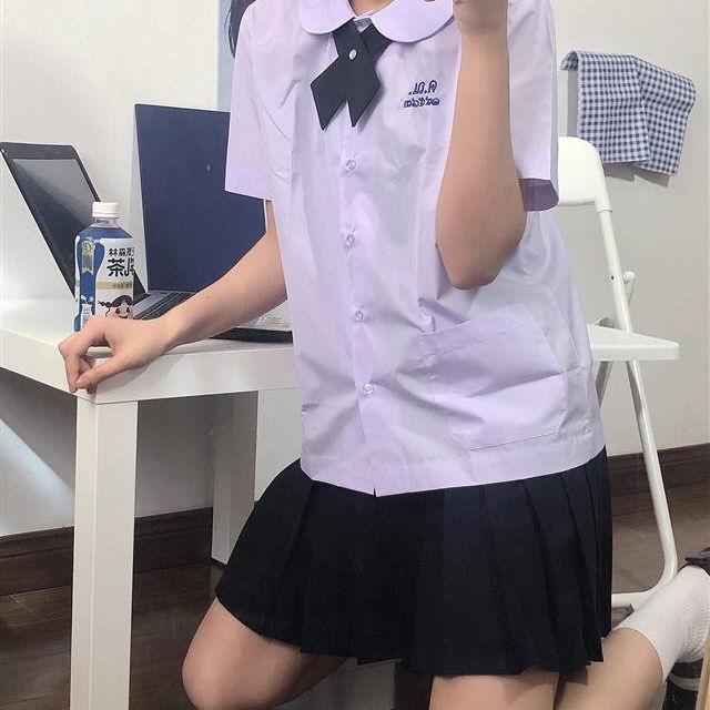 Product Introduction of College style school uniform JK lavender short-sleeved student shirt first love versatile round neck doll collar top girl 14