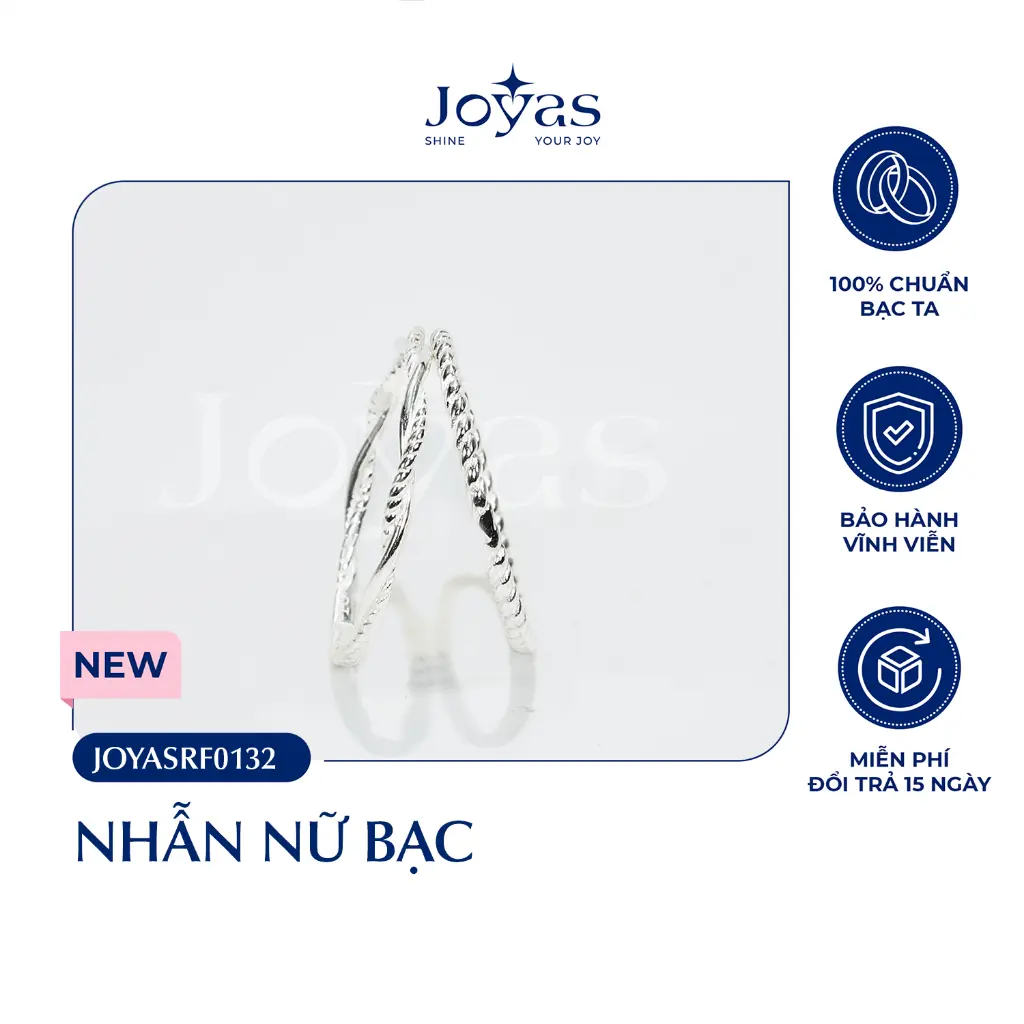 Nhẫn nữ bạc ta Joyas - Nhẫn bạc nữ trơn xoắn không đá - JOYASRF0132