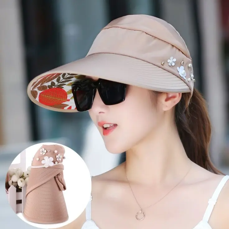 Caramel - Topi Pantai Wanita Visor Outdoor Motif Bunga Sport Hat Golf Riding By Cycle 6