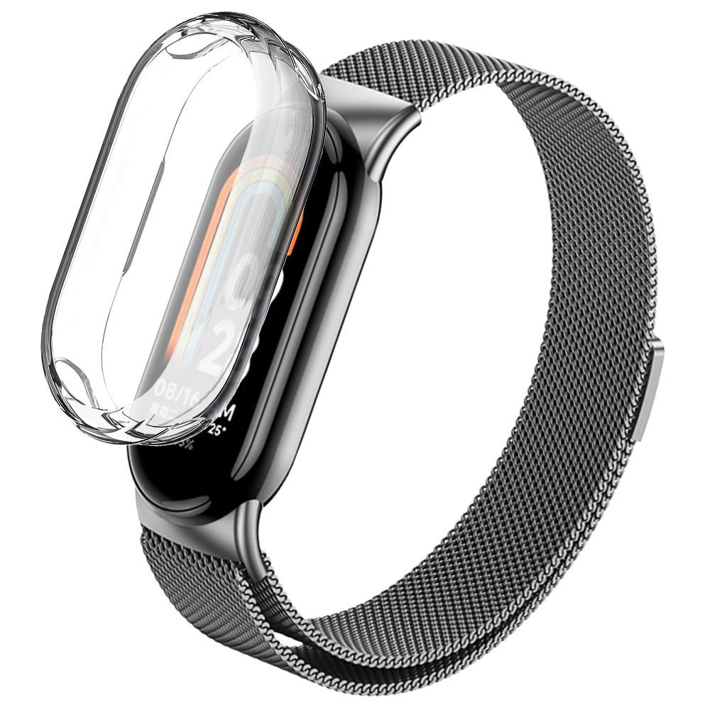 Milanese Loop Strap +TPU Case for Mi Band 10 9 8 Anti Gores Soft Screen Protector Cover Magnetic Stainless Steel Metal Band Belt Replacement Watchband Accessories Tali Jam Tangan Smartwatch for Xiaomi Miband 10 9 8 NFC