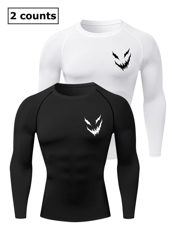 Men's Tight Graphic Raglan Sleeve Tee, Street Fashion Casual Soft Comfy Round Neck Long Sleeve T-shirt for Spring & Fall, Men's Top for Outdoor Workout Running 6