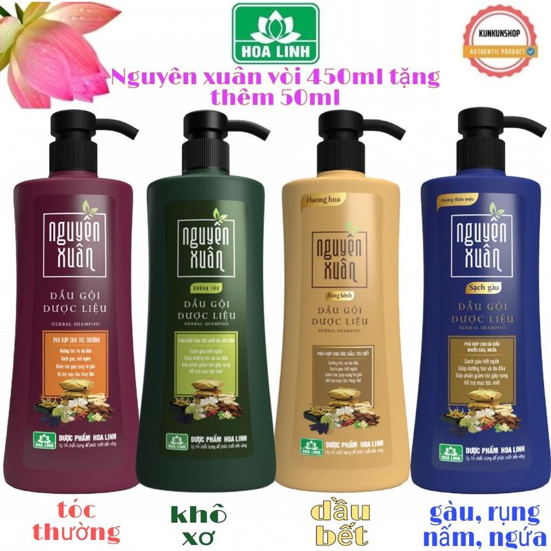 Dầu gội dượċ liệu nguyên xuân chai vòi 450ml + 50ml trong chai, mẫu mới tiện dụng, tiết kiệm phù hợp mọi loại tóc gàu, ngứa, rụng, hư tổn, dầu bết Chăm Sóc Tóc
