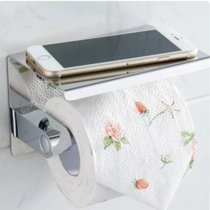 Tempat Tisu Toilet Stainless Tissue Gulung Roll Handphone HP Holder 2