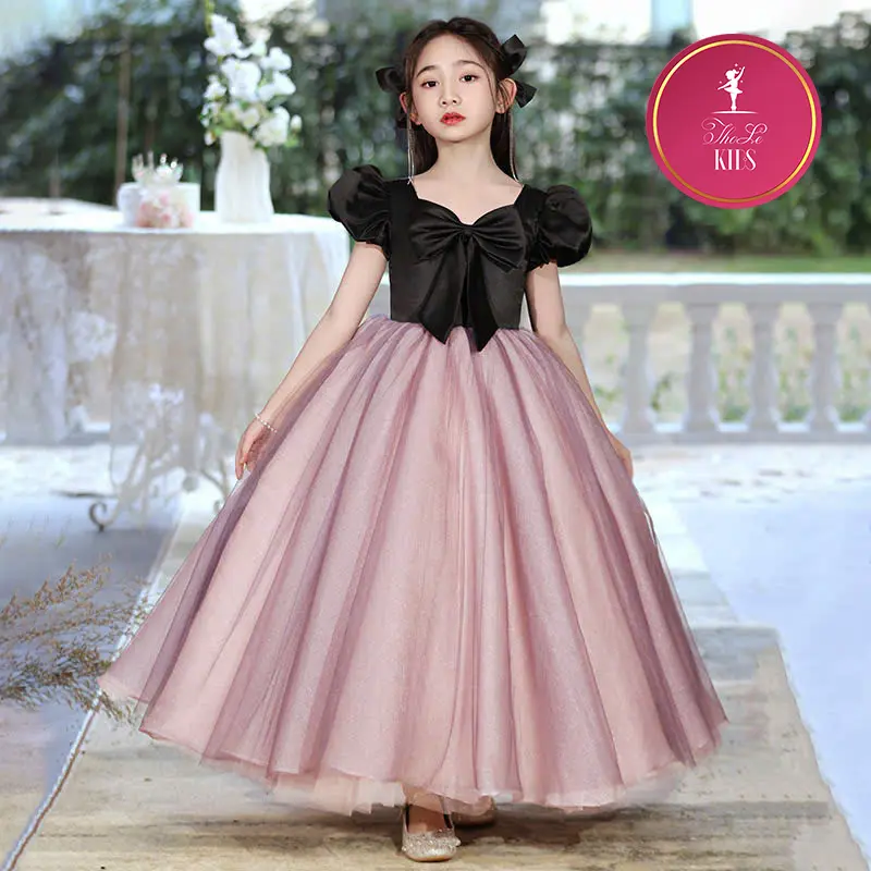 [ThoLe] Đầm Công Chúa Thiết Kế Cao Cấp Cho Bé - Đen Hồng Tay Phồng Xinh Xắn - CC329